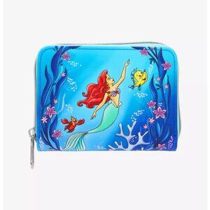 Loungefly Disney Little Mermaid Wallet Ariel Flounder Sebastian Zip Around New